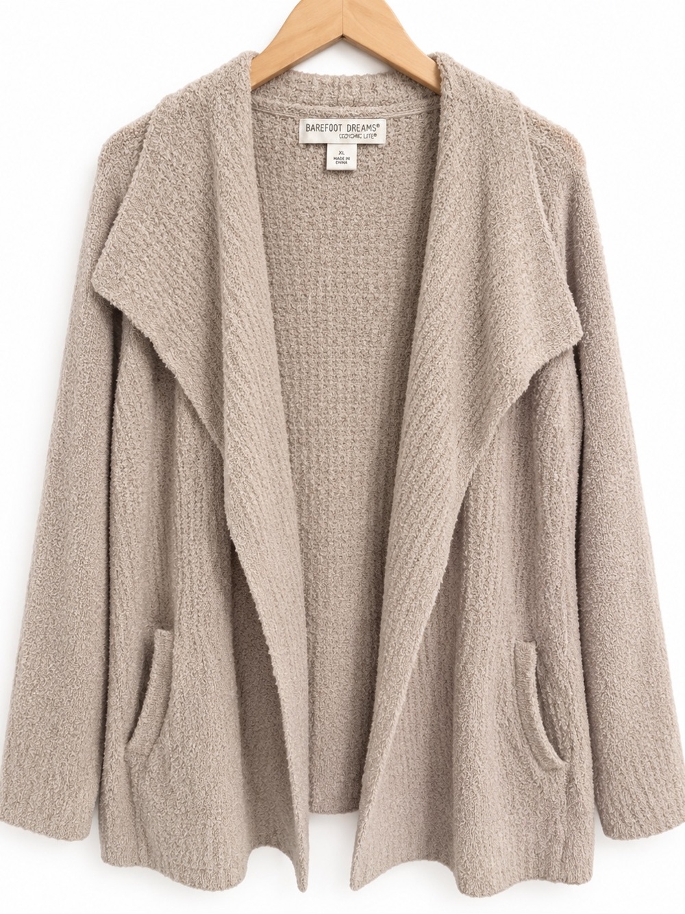 Barefoot Dreams CozyChic Lite Cardigan XL Taupe Open Front Draped Cozy